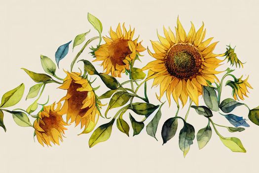Sunflower seamless border. Floral illustration for paper, stationary, fabric,