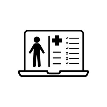 Patient Medical Record Icon with Laptop. Flat Design. Isolated.