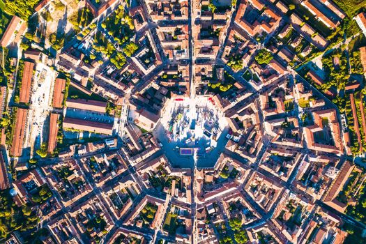 Town of Palmanova hexagonal square aerial view, UNESCO world heritage site