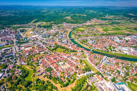 Town of Karlovac on four rivers aerial panoramic view