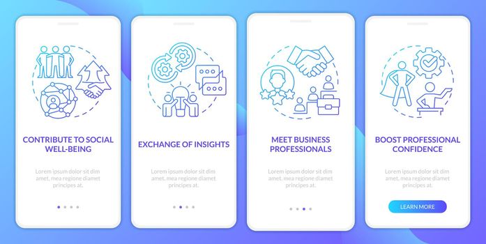 Networking to growth blue gradient onboarding mobile app screen
