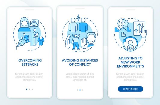 Resilient employees blue onboarding mobile app screen