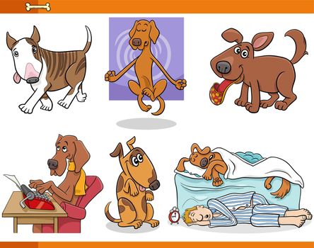 cartoon dogs and puppies animal characters set