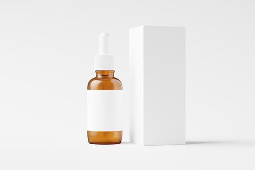 Amber Glass Dropper Bottle 3D Rendering White Blank Mockup