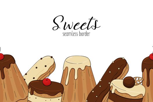 sweets pastry vector seamless border cakes