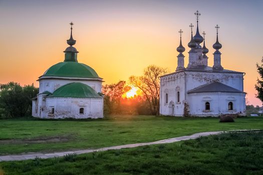 Orthodox church at golden sunset, Suzdal, Russia