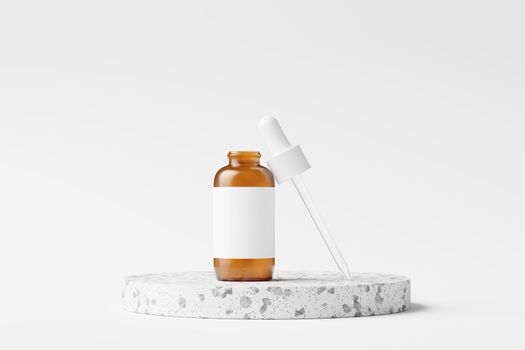 Amber Glass Dropper Bottle 3D Rendering White Blank Mockup