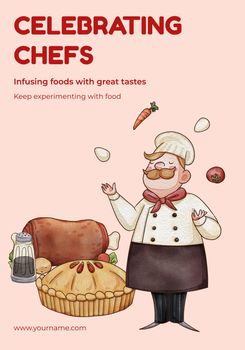 Poster template with chef day concept,watercolor style