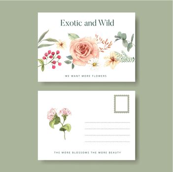 Postcard template with gorgeous flower moody concept,watercolor style