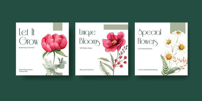 Banner template with gorgeous flower moody concept,watercolor style