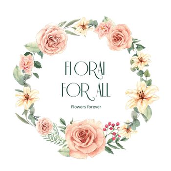 Wreath template with gorgeous flower moody concept,watercolor style