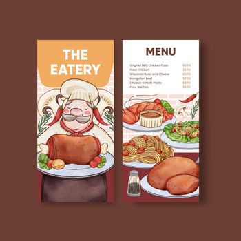Menu template with chef day concept,watercolor style