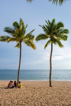 palm trees on the Beach Jomtien Pattaya Thailand during afternoon sunset