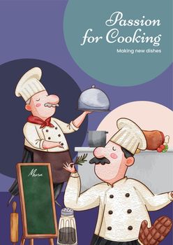 Poster template with chef day concept,watercolor style