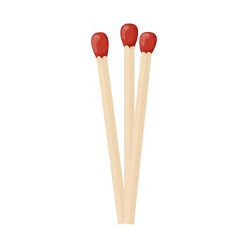 Pair of wooden matches. Household flammable tool for lighting fire in cardboard box. Flat vector illustration