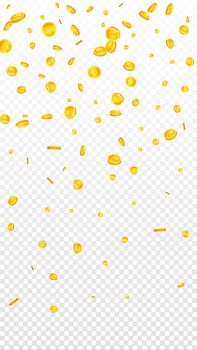 Bitcoin coins falling. Cryptocurrency scattered