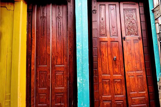 cartoon drawing Vintage carving wooden doors in Kala the