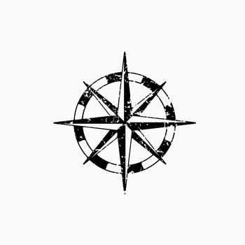 Old compass icon. Compass symbol in Grunge texture. Old shabby symbol for a logo. Vintage shabby vector illustration North star compass icon shape symbol. Nautical navigation logo sign