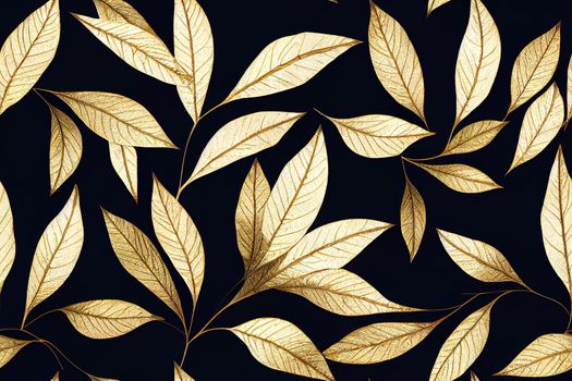 Leafy seamless pattern. Floral black background wallpaper with