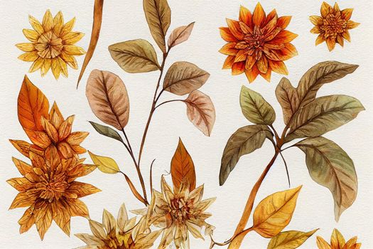 Floral border with pastel pumpkins, rust, brown and white