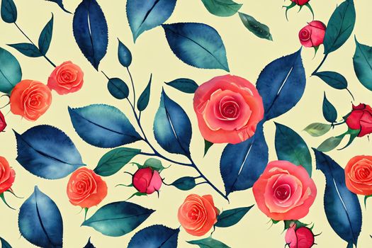 Watercolor seamless pattern with roses. Seamless watercolor background with