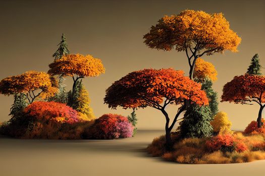 Abstract Autumn landscape scene with a podium for product
