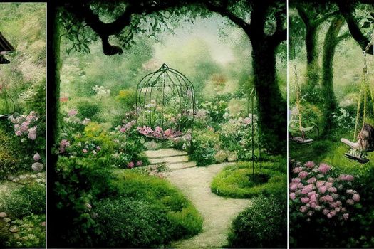 Enchanting garden retreat with swing