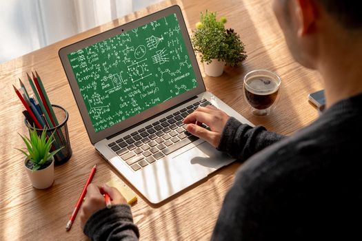 Mathematic equations and modish formula on computer screen