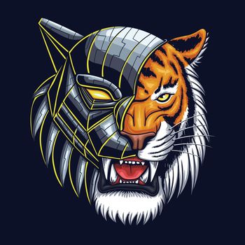 Cyborg tiger head vector illustration