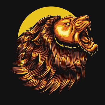 Gold angry lion roaring vector illustration