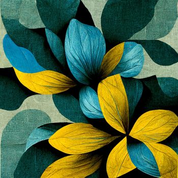 Teal and yellow abstract flower Illustration for prints, wall art, cover and invitation.