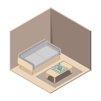 Board game on table in living room isometric view