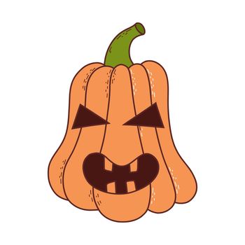 Cute pumpkin with funny face. Halloween element. Vector illustration in hand drawn style