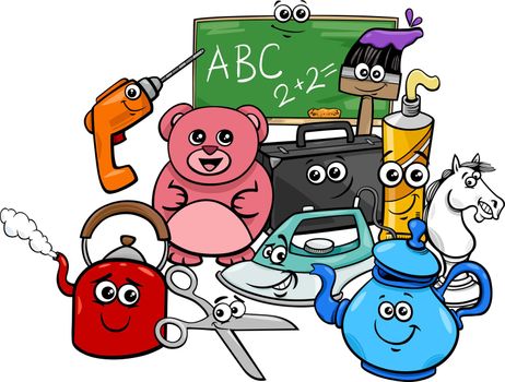 funny objects characters group cartoon illustration