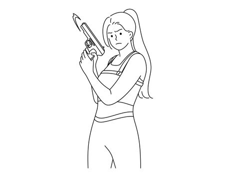 Woman in uniform holding gun