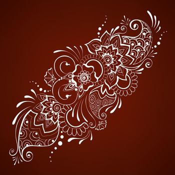 Diagonal mehndi garland. Romantic Indian henna style paisley flo