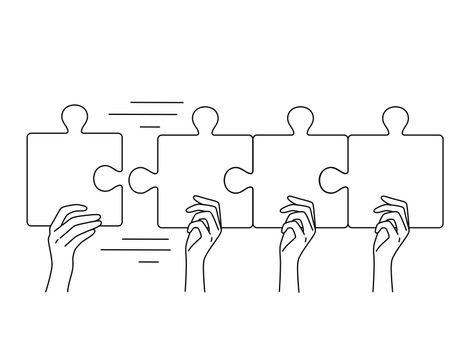 People connect jigsaw puzzle pieces