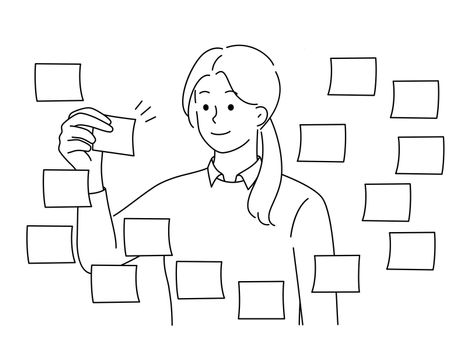 Businesswoman work with sticky notes on board
