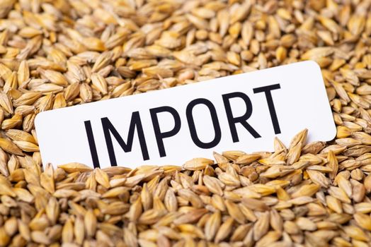 White paper with inscription Import on barley grain