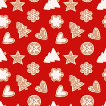Gingerbread festive seamless pattern. Vector illustration in flat style