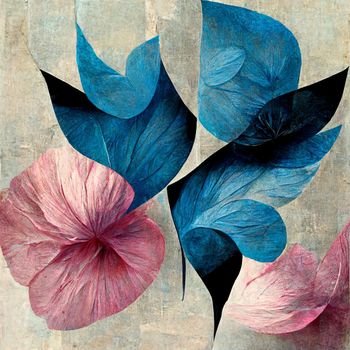 Blue and pink abstract flower Illustration for prints, wall art, cover and invitation. Watercolor art background. 