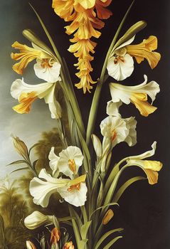 Artistic Illustration Of The Yellow And White Gladioli Flower