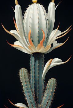 An artistic illustration of a cactus flower and its prickly stem
