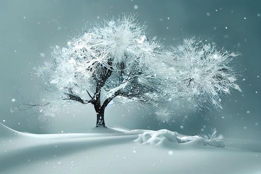 graphic animation swinging from the wind a snow-covered tree