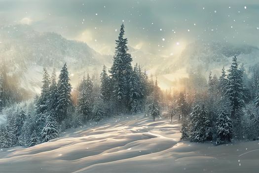 Winter panorama of the snowy forest. Snowy winter forest