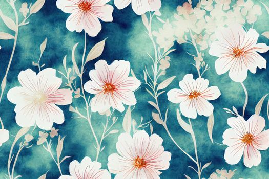 Watercolor floral seamless pattern. Cute botanical print, blooming summer