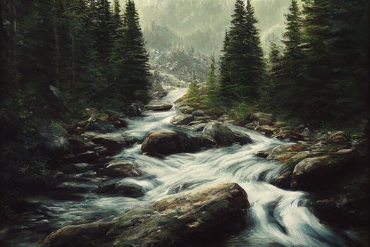 River stream in the mountains. Mountain river stream in