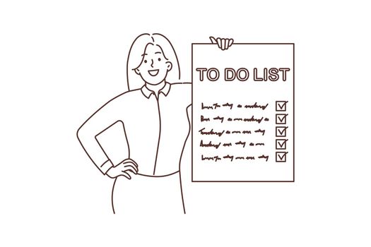 Smiling woman show list with check marks