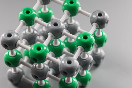 Plastic model of a molecule, crystal lattice of an atom