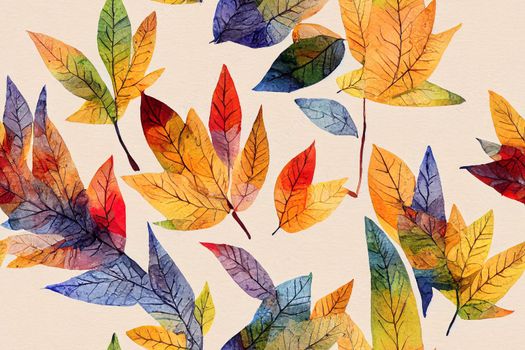 Watercolor autumn leaves and floaige seamless pattern. Fall botanical